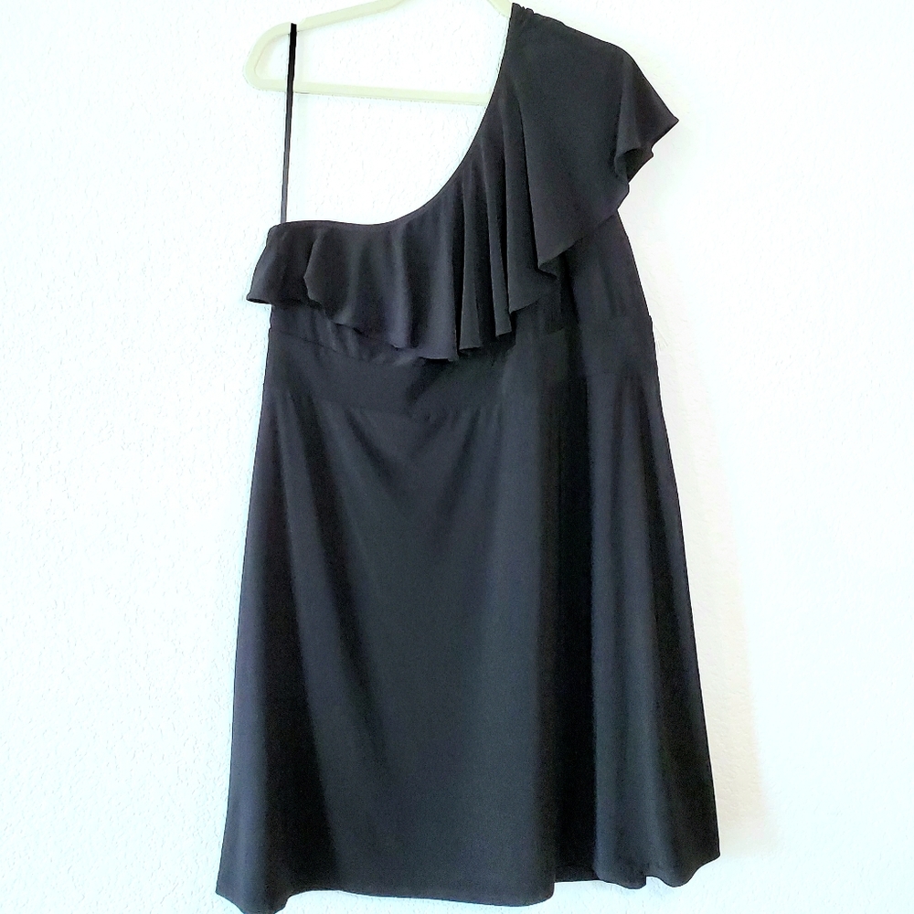 Lane Bryant One Shoulder Ruffle Dress Black 20